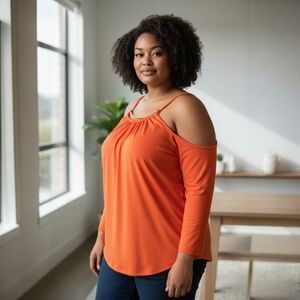 MICHAEL Michael Kors Poppy Orange Gold Tone Halter Cold Shoulder Blouse 1X NWT